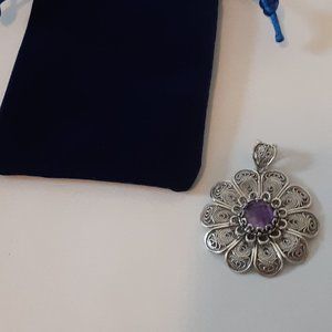 Artisan Crafted Sterling Gemstone Flower Pendant